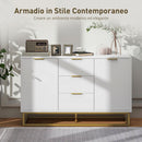 Mobile Credenza 3 Cassetti 2 Ante 120x40x76 cm in MDF e Metallo Bianco