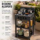 Cucina da Esterno 49x49x79cm con 4 Fuochi Cucinotto da Campeggio in Ferro Nero     