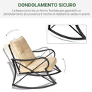 Set Tavolino e 2 Sedie a Dondolo da Giardino con Cuscini in Acciaio Marrone