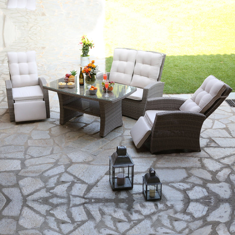 Set Salotto da Giardino Divano 2 Posti in Polyrattan Atlanta Grigio