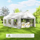Gazebo da Giardino 597x395x302 cm con Pannelli Laterali 6 Finestre e Doppio Ingresso in Acciaio Galvanizzato Bianco      