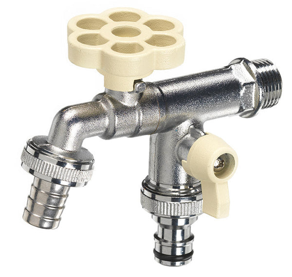 prezzo Robinet à bille double pour fontaine de jardin avec fleur et levier coloré Belfer RUB/030 ivoire