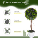 Set 2 Piante Artificiali Ø24x60 cm Verdi a Sfera con Fiori di Lavanda e Vaso con Muschio e Cemento    