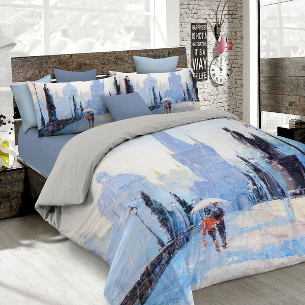 Housse de couette avec imprimé sur le sac double et les taies d'oreiller prezzo