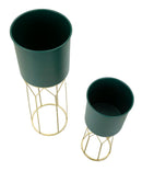 Porta Vasi Grent Stand Set 2 Pz Ø23x70 cm - Ø19x50 cm in Ferro Verde e Oro      