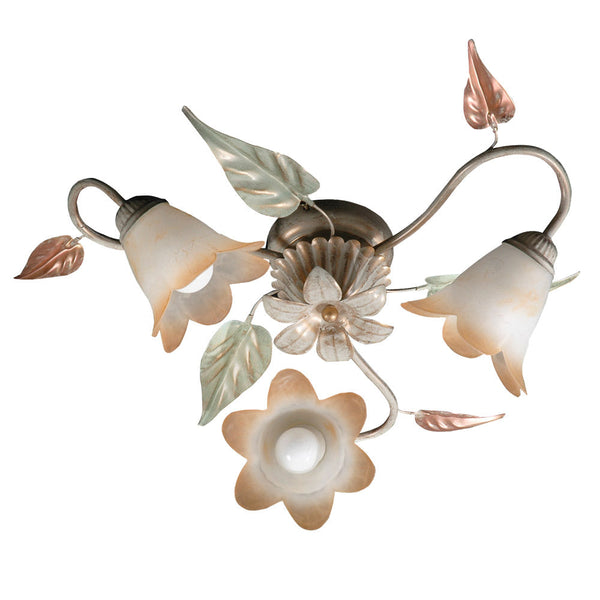 online Plafonnier 3xE14 Cadre Vieilli Blanc Ombré Verre Ambre E-Energy Giulia