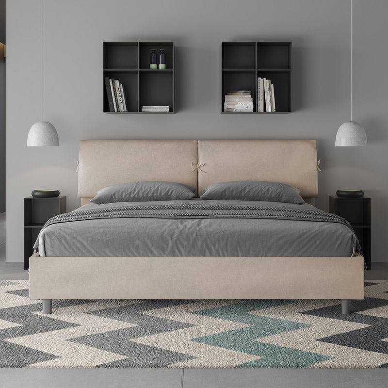 Letto Matrimoniale Testata con Cuscini Imbottito in Microfibra Mados Sabbia Varie Misure