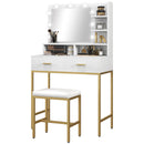 Mobile Toeletta con Specchio 2 Cassetti 5 Ripiani e Sgabello 80x40x138 cm in MDF e Truciolato Bianco