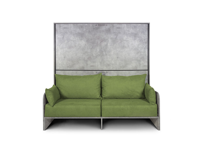 Letto Doppio A Scomparsa Kando Con Divano Cemento e Verde      