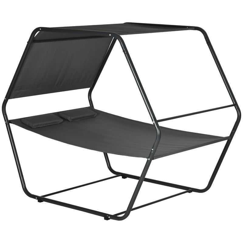 Lettino Prendisole 2 Posti da Giardino 210x140x177 cm con Tetto Parasole in Acciaio Grigio