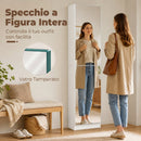 Scarpiera a Specchio 50x20x180 cm con 5 Ripiani in Tessuto non Tessuto e Mensola Inferiore in Legno Bianco      