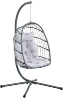 Poltrona Sospesa Amaca a Uovo 105x95x195 cm Gaia in Rattan e Corda Grigio  