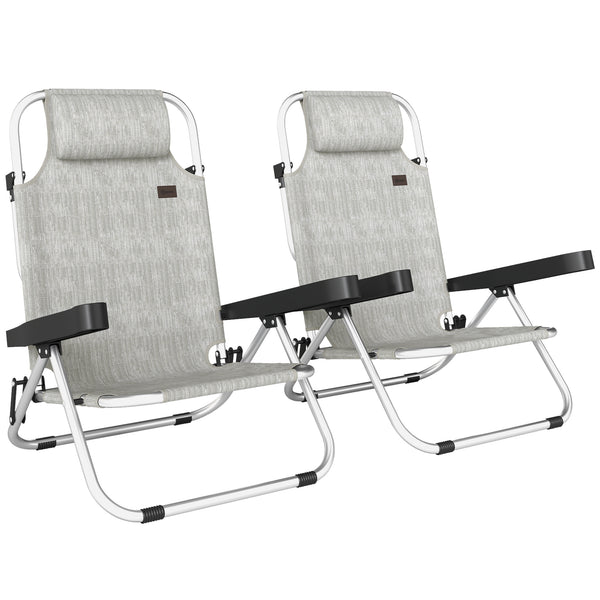 prezzo Set 2 Sedie a Sdraio Pieghevoli 62x61x80 cm Reclinabili su 4 Posizioni con Poggiatesta in Alluminio Grigio