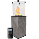 Stufa a Gas da Esterno cm 136,6x44,2x44,2 Flig Gastonia Mini Pietra Naturale Grigia con Telecomando e Vetri