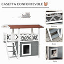 Cuccia per Gatti 77x50x73 cm con Terrazza e Scaletta Grigia