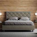 Letto Matrimoniale con Testata e Alzata Comoda Imbottito in Similpelle Priya Cappuccino Varie Misure