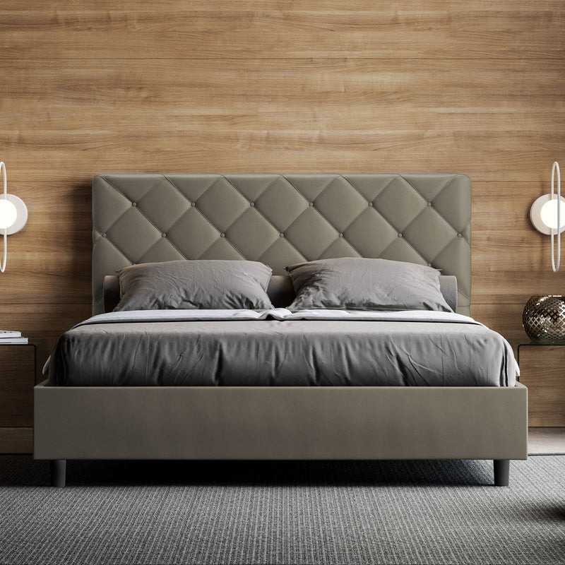 Letto Matrimoniale con Testata e Alzata Comoda Imbottito in Similpelle Priya Cappuccino Varie Misure