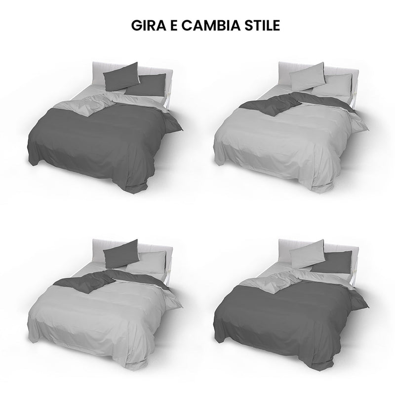 Copripiumino con Sacco e Federe Doubleface Grigio Chiaro\/Fumo