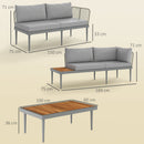 Set Salotto da Giardino 2 Divani e Tavolino Basso a Doghe in Rattan e Acciaio Grigio e color Legno   