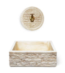 Lavello Rettangolare da Esterno 45x35 cm con Rosone Installazione a Muro in Cemento Mattone Faccia a Vista Meseta Nocciola