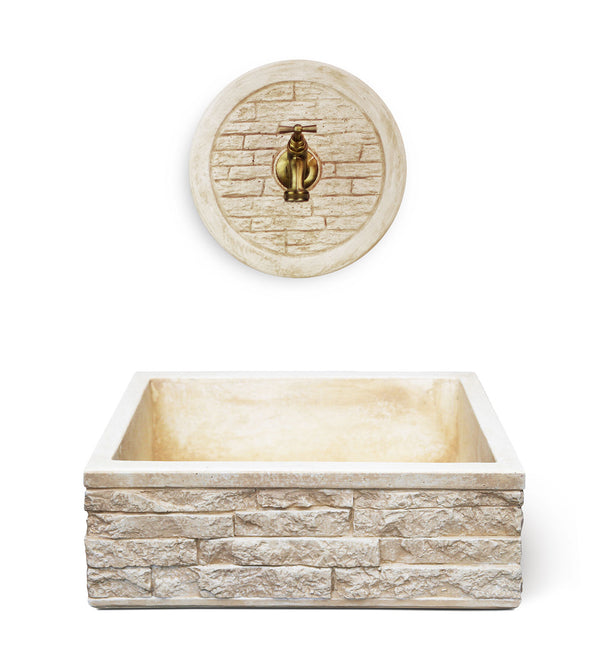 Lavello Rettangolare da Esterno 45x35 cm con Rosone Installazione a Muro in Cemento Mattone Faccia a Vista Meseta Nocciola acquista