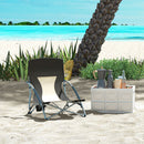 Sedia da Spiaggia Pieghevole 58x55x62 cm con Schienale a Rete e Portabicchieri in Metallo e Tessuto Oxford Nero      