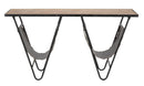 Tavolinetto Porta Giornali "V" 120x43x62,5 cm in Ferro e Legno di Abete e PU Nero e Marrone