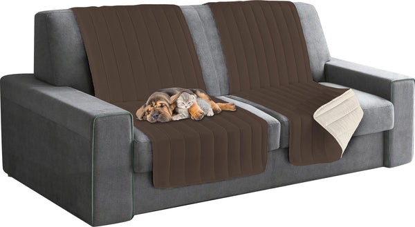 sconto Housse de canapé matelassée double face 60x190 cm marron/crème