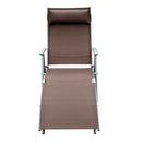 Lettino Prendisole Relax Reclinabile Pieghevole Telaio in Metallo Marrone 137x63.5x100.5 cm