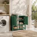 Mobile Sottolavabo per Lavabo a Colonna 65x32x62 cm con Anta e Ripiano in MDF Verde      