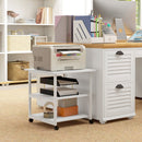 Carrello Porta Stampante a 3 Ripiani con 4 Ruote 50x50x52,5 cm Legno e Acciaio Bianco