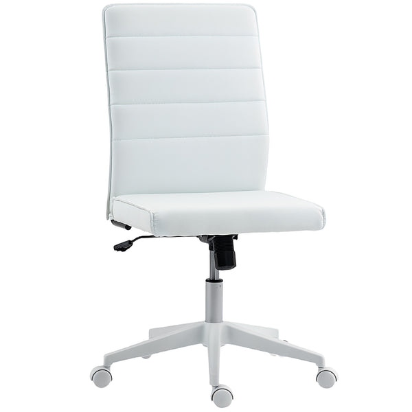 Sedia da Ufficio Ergonomica e Regolabile 58x53x97-107 cm con Schienale Ricurvo in Pelle PU e Acciaio Bianco acquista