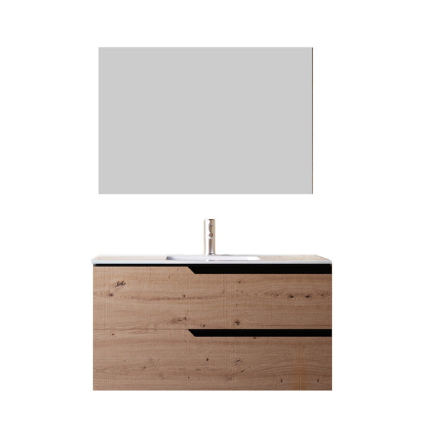 prezzo Mobile bagno 80 cm Sospeso Rovere Cartagena Boston con Specchio Rettangolare Bonussi