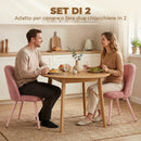 Set 2 Sedie da Pranzo 51x54x84 cm con Seduta Imbottita e Gambe in Metallo in Velluto Rosa      