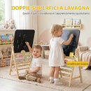 Lavagna per Bambini 2+ Anni 38x26x66 cm Cancellabile con Cavalletto Orologio Abaco e Cancellino in Legno di Pino Color Legno      