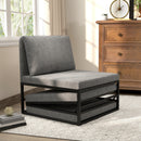 Poltrona Letto Singolo con Cuscino 66x70x74 cm in Tessuto Effetto Lino e Metallo Grigio   