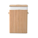 Cesta Portabiancheria 40x30x60 cm in Bambù con Coperchio e Fodera Rimovibile 