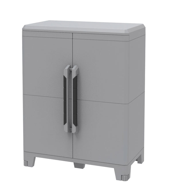 sconto Armoire d'extérieur modulable 78x43,6x101,6 cm 2 portes 1 étagère en polypropylène transformable gris et noir
