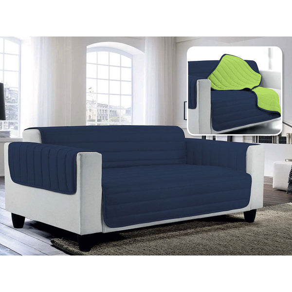 sconto Housse de canapé matelassée en Microfibre Double Face Bleu Foncé/Vert Pomme