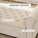 Panca Contenitore Fondoletto  126x48,5x57 cm con Braccioli Alti in Tessuto Effetto Velluto Beige  