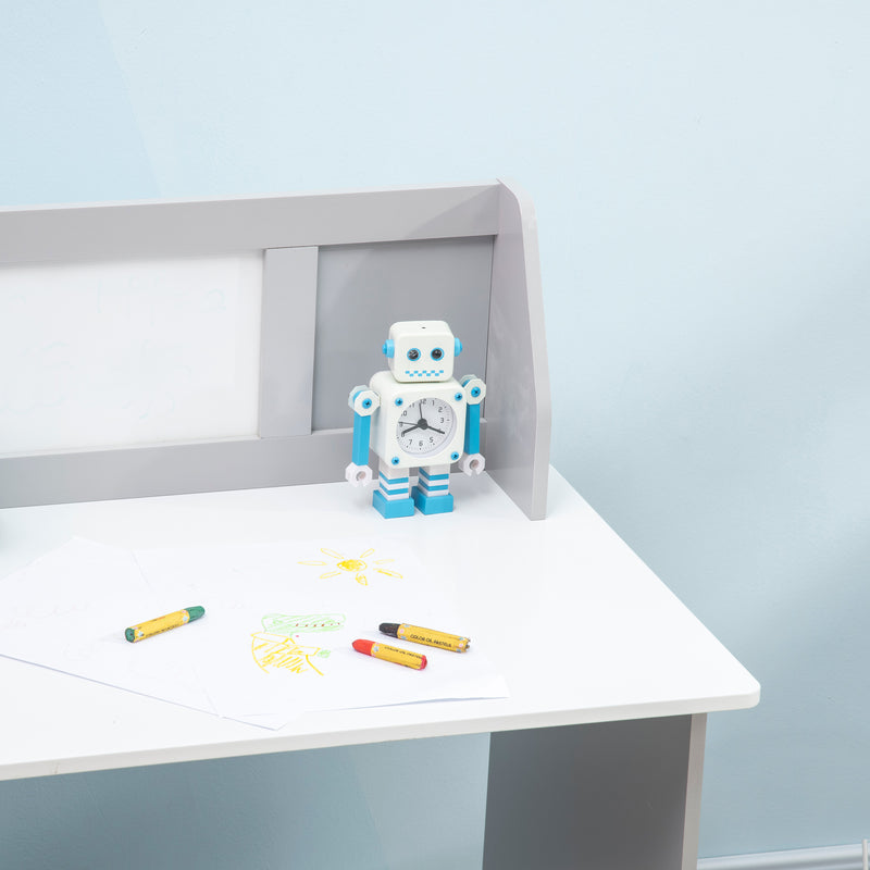 Set Tavolo e Sedie per Bambini 5+ Anni 90x45x 85 cm in Legno Bianco e Grigio      