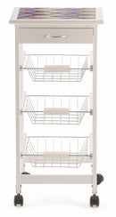 Carrello da Cucina Salvaspazio 37x37x76 cm 3 Ceste in Legno Soriani Zig Zag Bianco