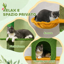 Albero Tiragraffi per Gatti 5 kg a Soffitto Alto 230-275 cm con Amaca Casetta Piattaforme in Tessuto Teddy e Sisal Verde      