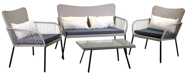 sconto Ensemble de jardin canapé 2 fauteuils et table basse en polyrotin gris chiné Adami Laredo