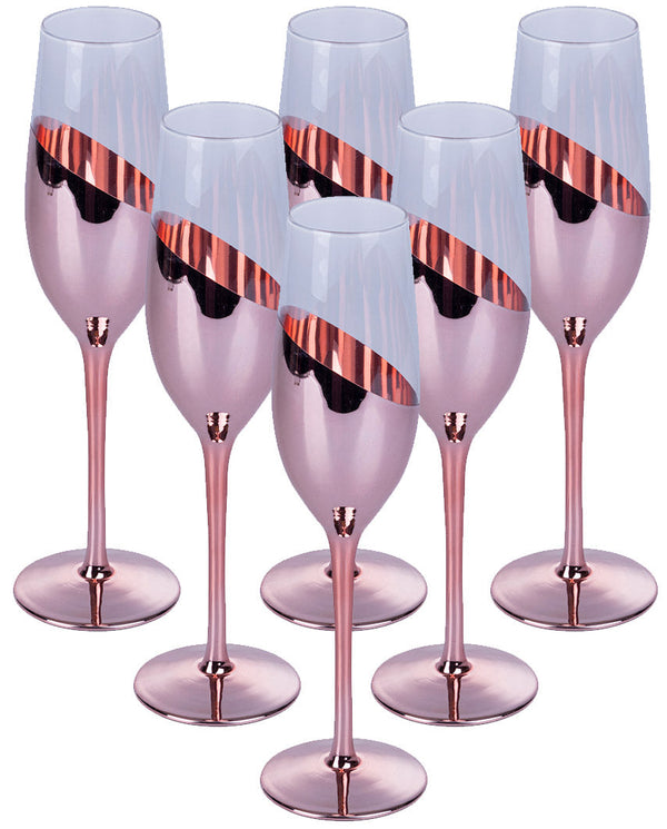 Coffret de 6 Flûtes à Champagne Chic Flûte en Verre Transparent et Or Rose VdE Tivoli 1996 prezzo
