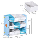 Mobiletto Portagiochi 63x30x60cm con 9 Cestini Rimovibili in MDF e Tessuto Azzurro  