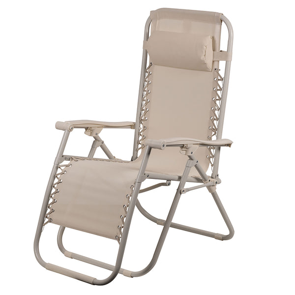 Sedia Sdraio Reclinabile e Richiudibile Rio 65x90x108 cm con Poggiatesta in Poliestere con Struttura in Acciaio Avorio Mélange sconto