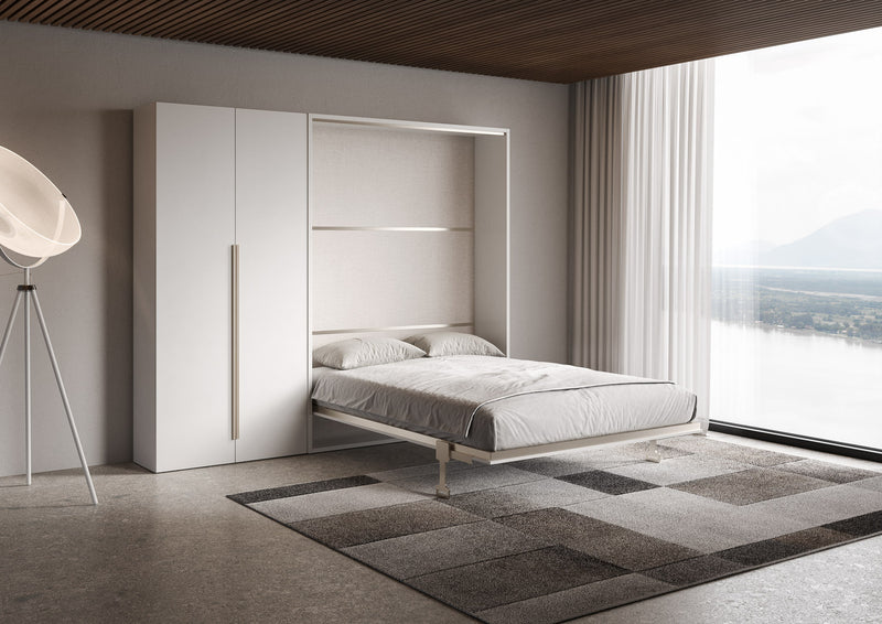 Letto Matrimoniale Francese A Scomparsa 140 Versia Con Armadio Sx 2 Ante Bianco      