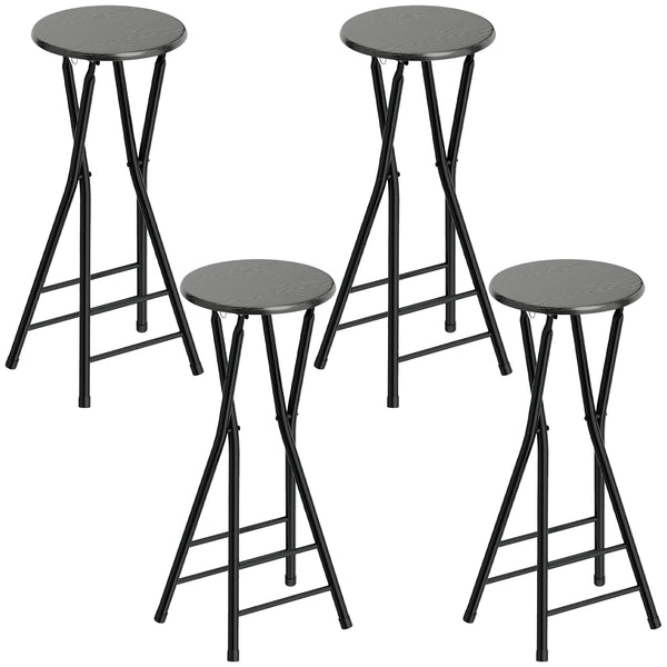Set 4 Sgabelli Bar Pieghevoli 34x30x70 cm con Doppio Poggiapiedi in Legno e Acciaio Nero sconto