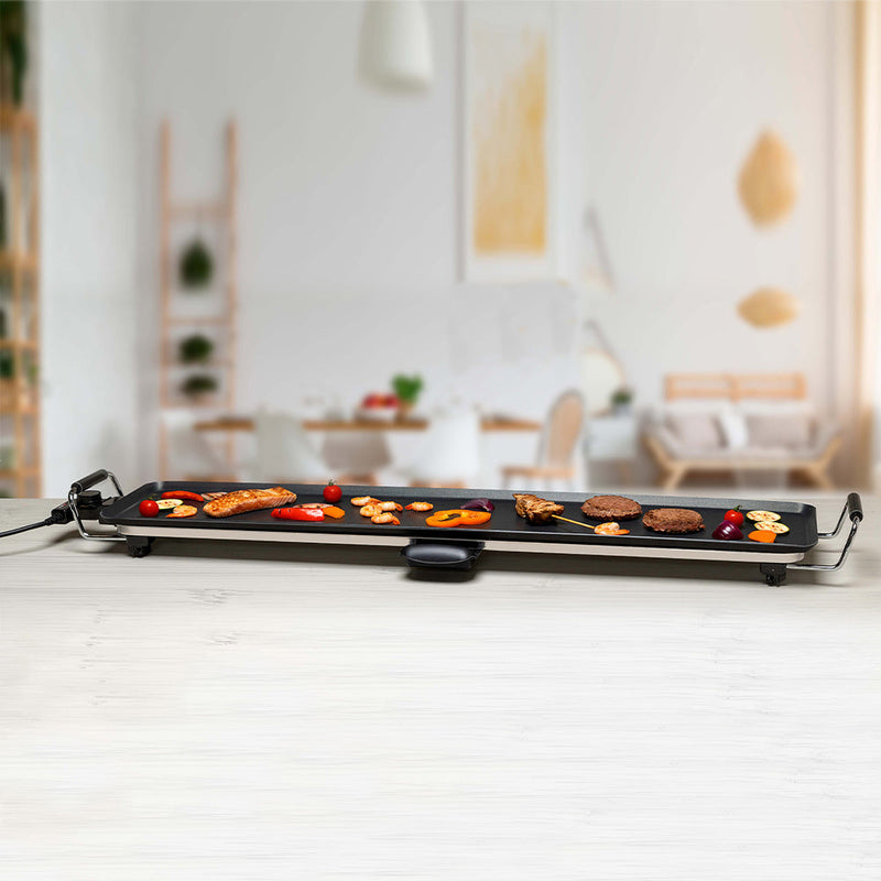 Piastra Grill Griglia Elettrica Antiaderente 86x21cm 5 Impostazioni di Calore Alpina